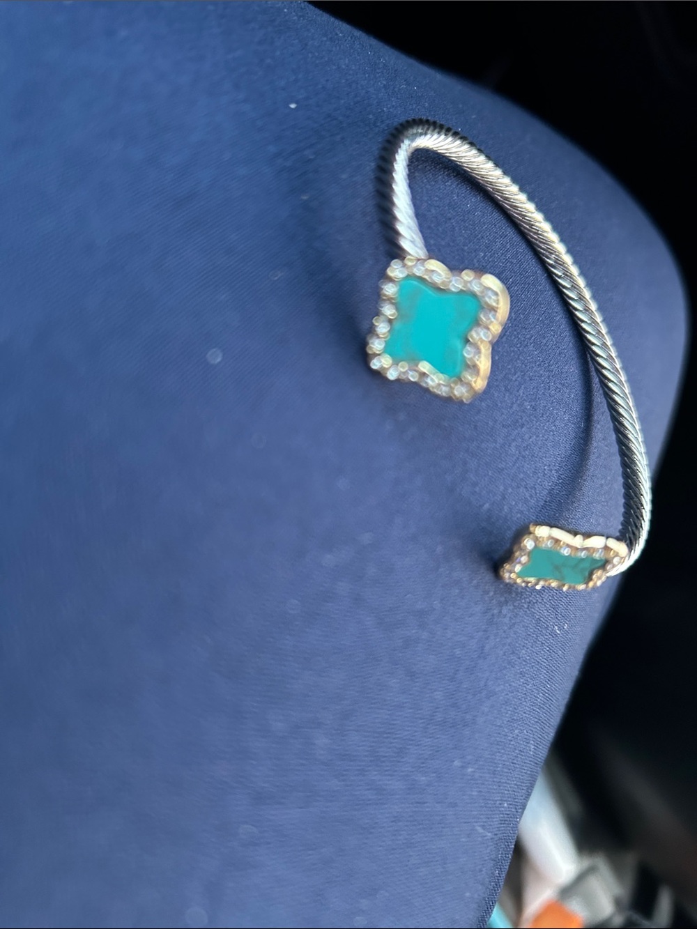 Gold-Tone Open Cuff Bracelet with Turquoise Clover Accents